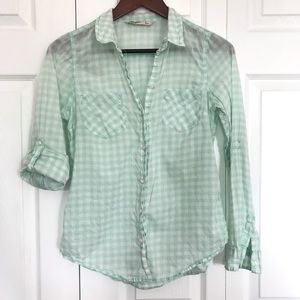 Old Navy green plaid button down shirt